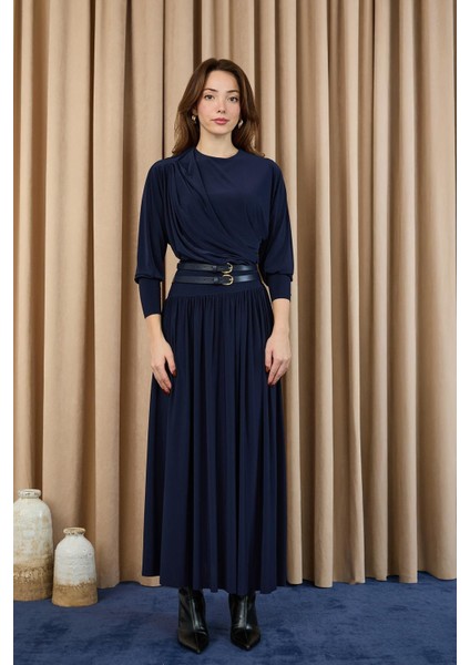 Kadın Kruvaze Yaka Kuşaklı Uzun Elbise -12659ELB indirimleri