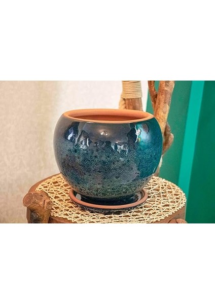 Tasarımı Ev Dekorasyon Okyanus Mavisi Artistik Çift Sırlı Iç ve Dış Mekan Kullanımlı Tabaklı Toprak Terrakota Saksı Saksılık Salon Çiçeklik modelleri