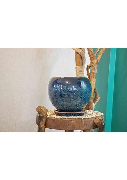 Tasarımı Ev Dekorasyon Okyanus Mavisi Artistik Çift Sırlı Iç ve Dış Mekan Kullanımlı Tabaklı Toprak Terrakota Saksı Saksılık Salon Çiçeklik indirimleri