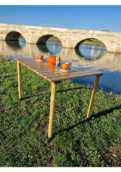 Brotherscraft Ahşap Katlanır Rulo Kamp ve Piknik Masası 80*60*55 cm Ceviz