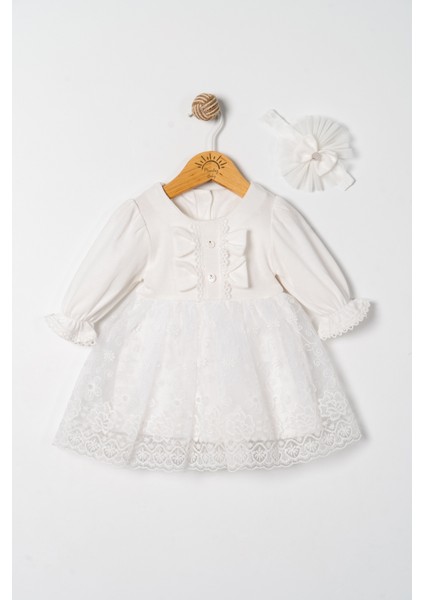 Kız Bebek Mevlütlük Elbise Bandanalı Dantelli