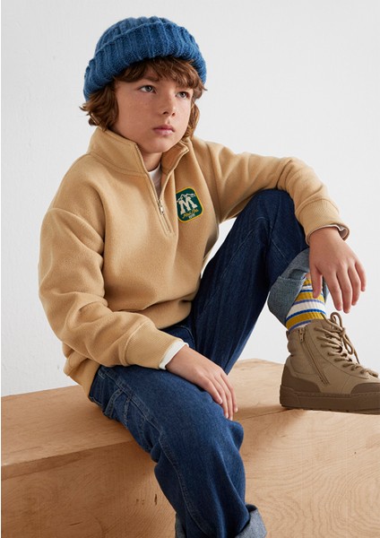 Yarı Fermuarlı Mavi Logo Kahverengi Sweatshirt 6S10153-83859 modelleri