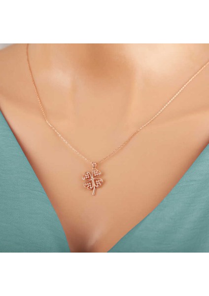 Gümüş Rose Kalpli Dört Yapraklı Yonca Kadın Kolye fiyatları