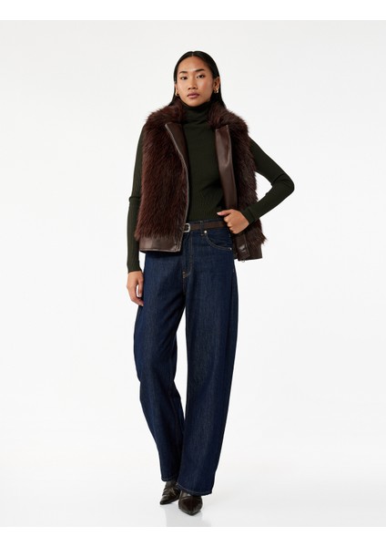 Kolsuz Fermuarlı Cepli Crop Suni Kürk Yelek fiyatları