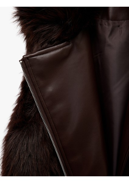 Kolsuz Fermuarlı Cepli Crop Suni Kürk Yelek