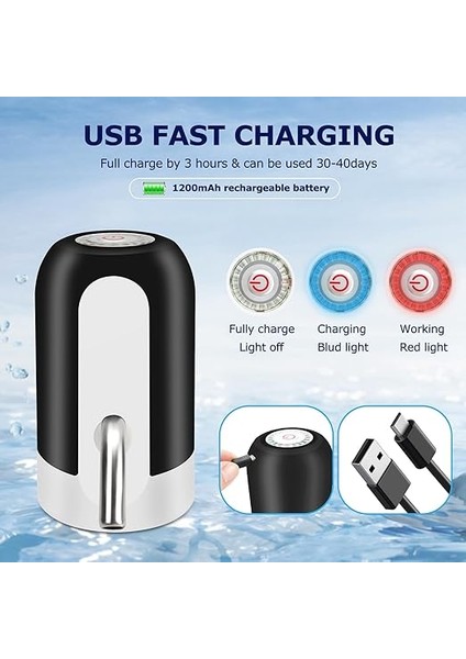 Taşınabilir Su Şişesi Pompası, 5 Galon Evrensel Şişe Elektrikli Su Sebili, Anahtarlı ve USB Şarjlı, Kamp, Mutfak, Atölye, Garaj (Siyah) fırsatları