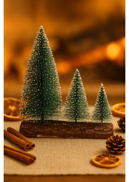 biton 3’lü mini kar efektli yılbaşı noel ağaç seti – ahşap kütük üzeri dekoratif mini çam ağaçları (16 – 11 – 10 cm) fiyatları