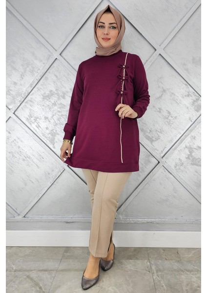 Kadın Düğme Taş Detaylı Biyeli Tesettür Tunik modelleri