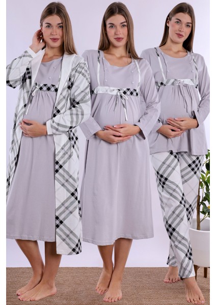 Gri %100 Pamuk Hamile Lohusa Set