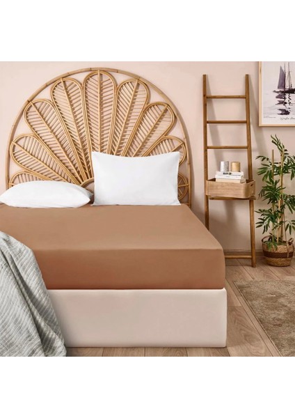 Soft Basic Çift Kişilik Düz Kenar Çarşaf - Karamel - 240X260 cm