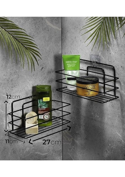 Haus Ömür Boyu Paslanmaz Yapışkanlı Banyo Düzenleyici Şampuanlık Duş Rafı 2 Adet Siyah Tş-01 modelleri