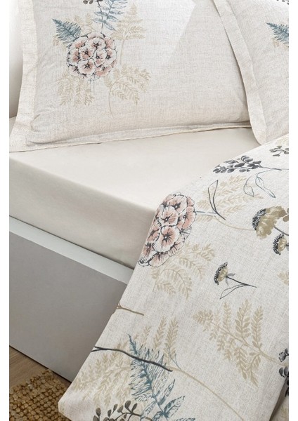 Phlox Krem Çift Kişilik %100 Pamuk Lastik Çarşaflı Nevresim Takımı fiyatları