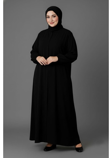 Medine Ipeği Mevlana Kesim Cepli Kuşaklı Bol Büyük Beden Ferace