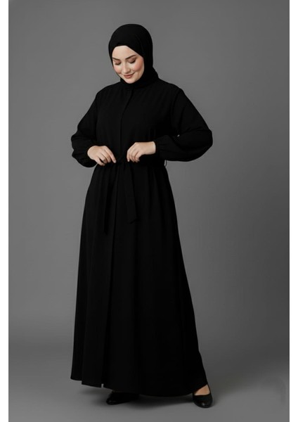 Medine Ipeği Mevlana Kesim Cepli Kuşaklı Bol Büyük Beden Ferace modelleri