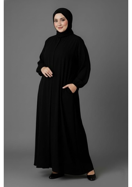 Medine Ipeği Mevlana Kesim Cepli Kuşaklı Bol Büyük Beden Ferace