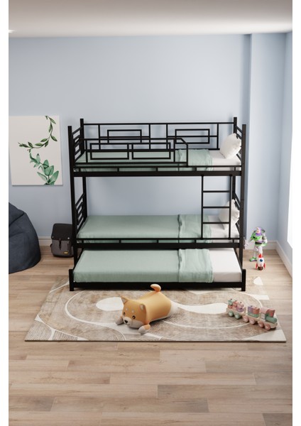 Defne Yavrulu Genç Çocuk Yatak Odası Metal Ranza ve Karyola Siyah fiyatları