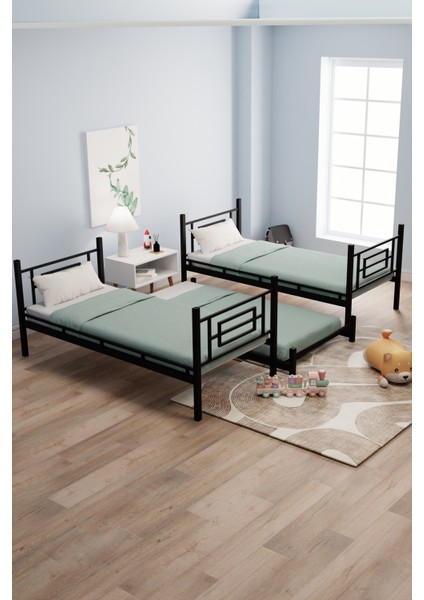 Defne Yavrulu Genç Çocuk Yatak Odası Metal Ranza ve Karyola Siyah indirimleri