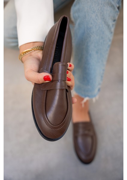 Desna Acı Kahve Deri Düz Taban Ayakkabı fiyatları