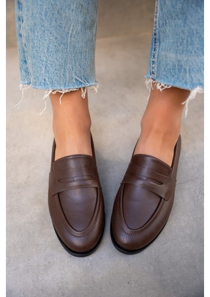 Desna Acı Kahve Deri Düz Taban Ayakkabı modelleri