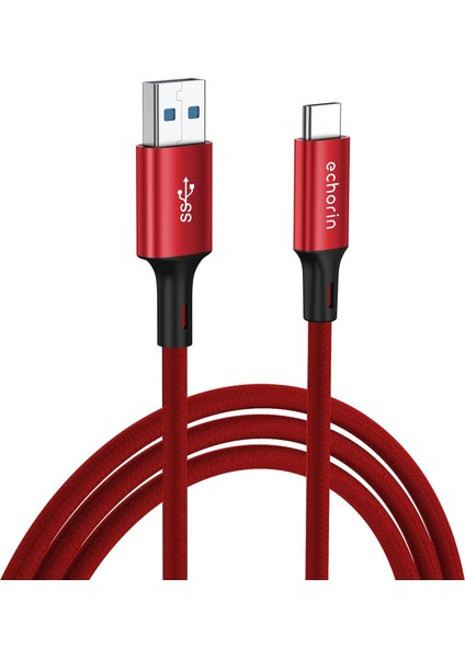 Usb-A&apos;dan Usb-C&apos;ye Örgülü, 1 Metre, Hızlı Şarj ve Kablosu (Kırmızı)