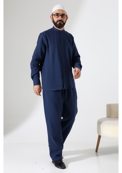 Erkek Müslin Hakim Yaka Cepli Gömlek Pantolon Ikili Takım, Hac Umre Kıyafeti - Lacivert (Ans) fiyatları