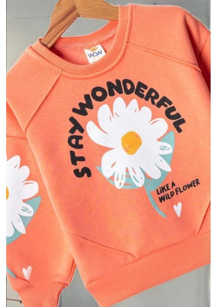 Papatya Baskılı Kız Çocuk 3iplik Şardonlu Kalın Sweatshirt Tek Üst Kışlık Eşofman 1-2-3-4yaş fiyatları