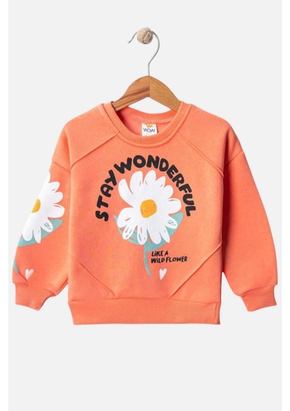 Papatya Baskılı Kız Çocuk 3iplik Şardonlu Kalın Sweatshirt Tek Üst Kışlık Eşofman 1-2-3-4yaş modelleri