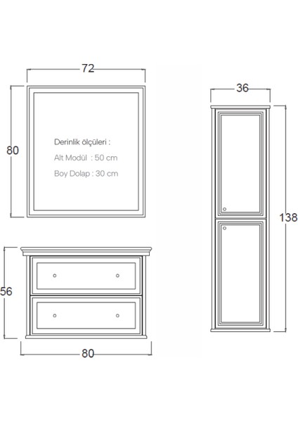 Art Deco Banyo Dolabı 80 cm (Boy Dolabı Dahil Değildir.) fırsatları