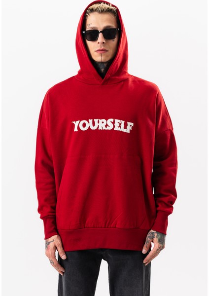 Erkek Kırmızı Oversize Sweatshirt Yazılı Kapüşonlu fiyatları
