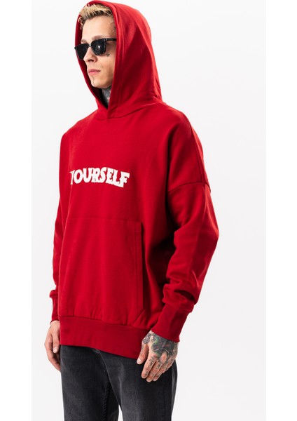 Erkek Kırmızı Oversize Sweatshirt Yazılı Kapüşonlu fırsatları