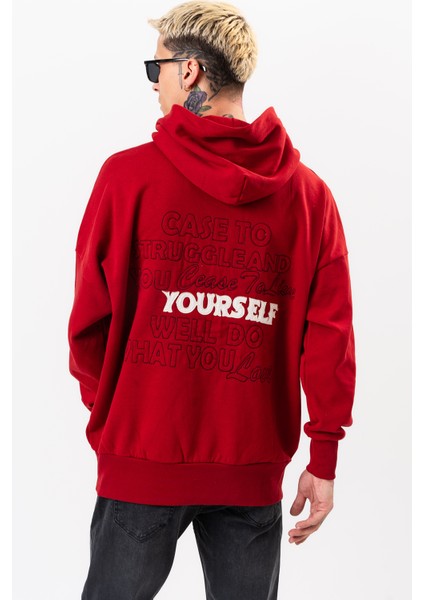 Erkek Kırmızı Oversize Sweatshirt Yazılı Kapüşonlu indirimleri