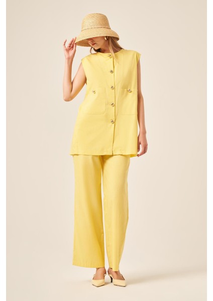 Ftz Kadın Keten Ikili Takım Sarı 31195