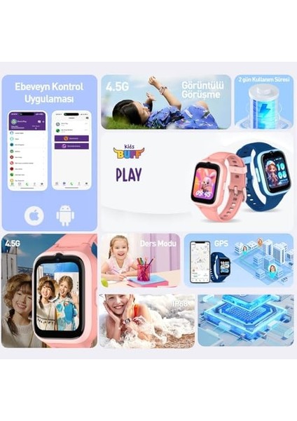 Kids Play 4.5g Sim Kartlı Akıllı Çocuk Saati S Konum Takibi Görüntülü Görüşme (Mavi) modelleri