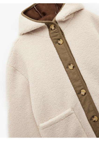 Uzun Kollu Kapüşonlu Süet Astarlı Cepli Düğmeli Peluş Kaban indirimleri