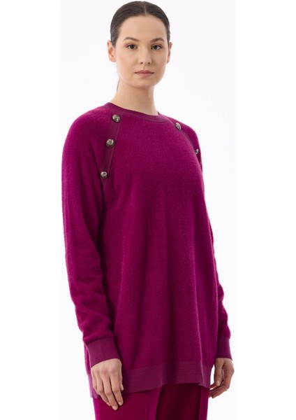 21586 Reglan Kollu Düğme Detaylı Mink Tunik fiyatları