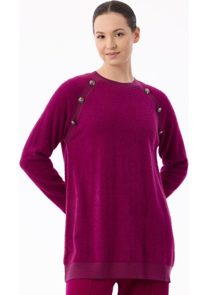 21586 Reglan Kollu Düğme Detaylı Mink Tunik modelleri