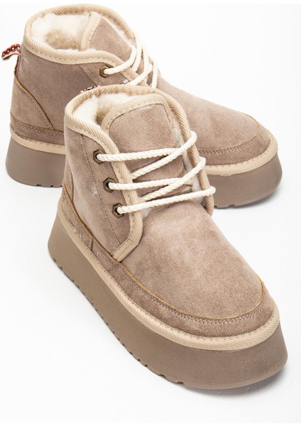 Suins Stein Model Içi Komple Kürklü Bağcıklı Siyah Taba Ten Kadın Bot