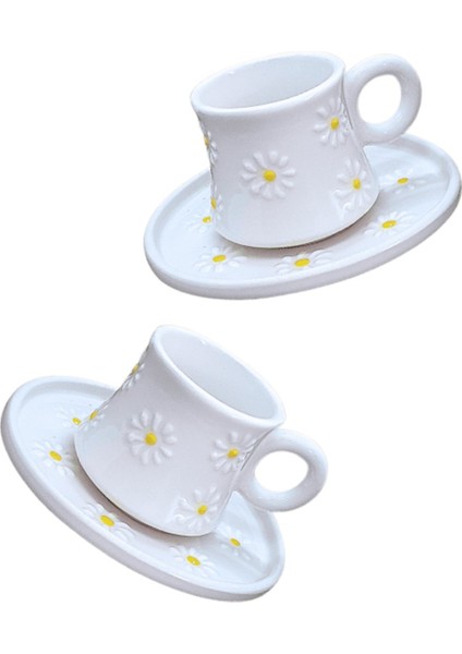 El Yapımı 2 Kişilik Lüks Kahve Fincanı Hediye Seti – Zarif Çiçek Desenli modelleri