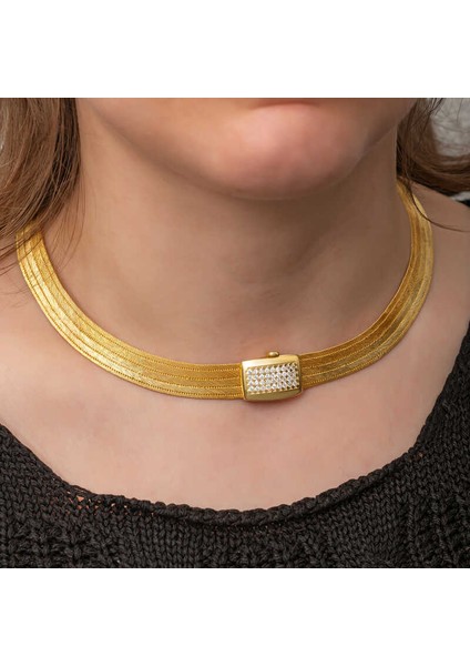 Gümüş Gold Zirkon Taşlı Trabzon Hasır Kadın Kolye fiyatları