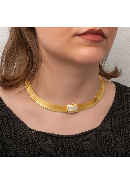 Gümüş Gold Zirkon Taşlı Trabzon Hasır Kadın Kolye fırsatları