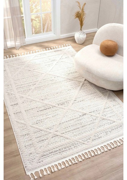 Krem Modern Desen Dokuma Halı Oturma Odası Salon Mutfak Antre Yolluk Halısı