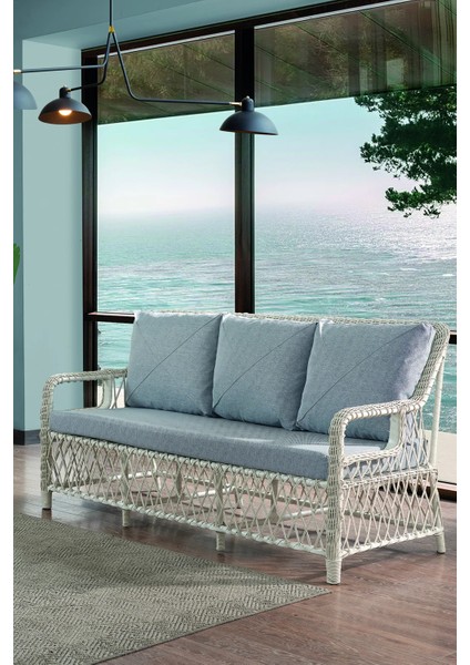 Rattan Edra Bahçe Mobilyası 3+1+1+Camlı Masa Gri- Kemik- Cappucino - B&n Garden fırsatları