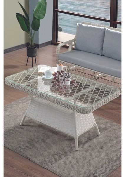 Rattan Edra Bahçe Mobilyası 3+1+1+Camlı Masa Gri- Kemik- Cappucino - B&n Garden indirimleri