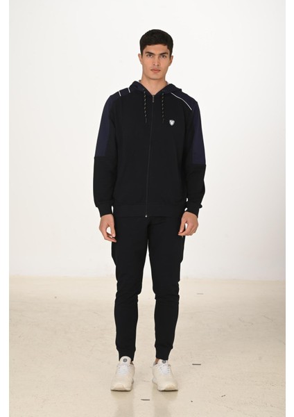 Erkek Pamuklu Tam Fermuarlı Kapüşonlu Eşofman Takımı Lacivert 5282-L modelleri