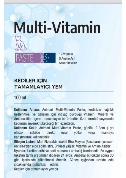 Animari Multi-Vitamin Kedi Köpek Tamamlayıcı Yem Paste 100 ml modelleri