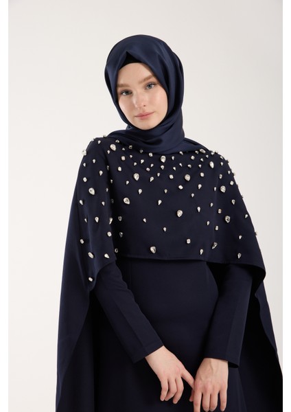 Önü Taş İşlemeli Pelerinli Abiye Elbise - Abiye Takım modelleri