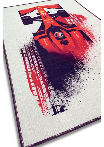 Yarış Arabalı Kırmızı F1 Halısı Dijital Baskılı Dokuma Kaymaz Tabanlı Yıkanabilir Çocuk Odası Halısı fırsatları