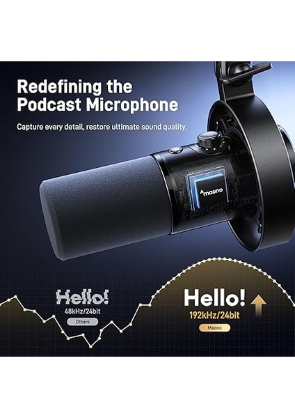 PD300X Podcast Mikrofon - Gürültü Engelleme Özelliğine Sahip Xlr/usb Mikrofon, 192KHZ/24BIT Hi-Fi Ses, Sessiz Düğmesi, Bağlantı Yazılımı. Podcasting, Akış, Stüdyo Kaydı Için modelleri
