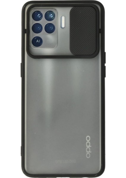 Reno 5 Lite Kılıf Lens Sürgülü Mat Silikon - Siyah