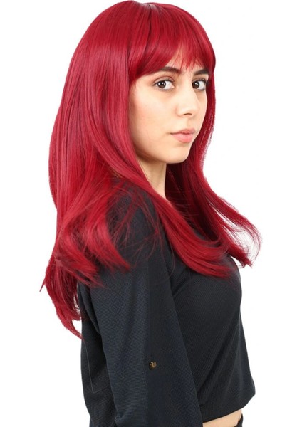 Düz Perçemli Orta Boy Fiber Sentetik Peruk - Kızıl fiyatları